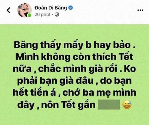 Tranh cãi phát ngôn của Đoàn Di Băng: Không phải bạn già đâu, do hết tiền nên mới không mong Tết - Ảnh 2.