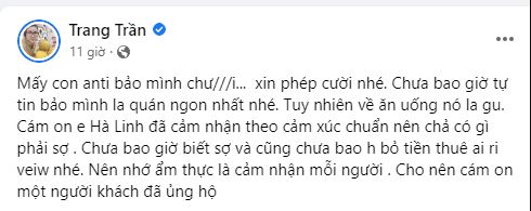 Bị dọa sập quán sau khi chiến thần Hà Linh review, Trang Khàn vả cho tỉnh mộng: Bớt ảo tượng, TikToker chỉ là nghề review bằng cái miệng