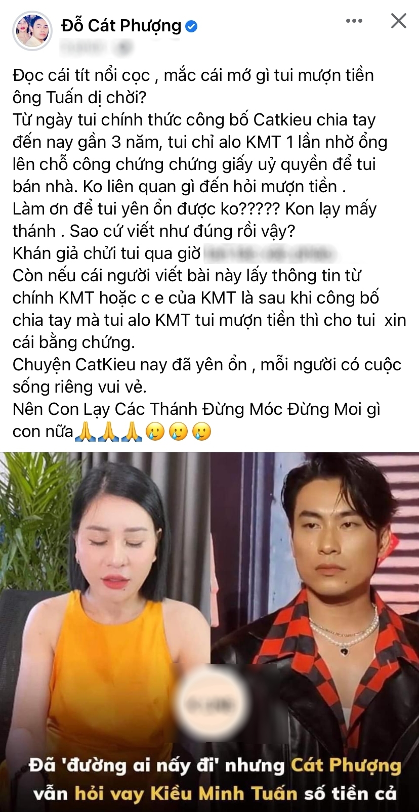  Cát Phượng bức xúc khi bị đưa tin sai sự thật. (Ảnh: Chụp màn hình FB Đỗ Cát Phượng) - Tin sao Viet - Tin tuc sao Viet - Scandal sao Viet - Tin tuc cua Sao - Tin cua Sao