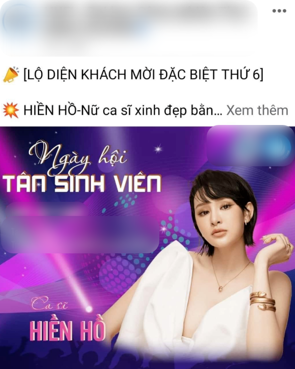  Hình ảnh Hiền Hồ xuất hiện trên poster sự kiện của trường đã khiến dư luận tranh cãi kịch liệt. (Ảnh: FB ĐHCNTP)