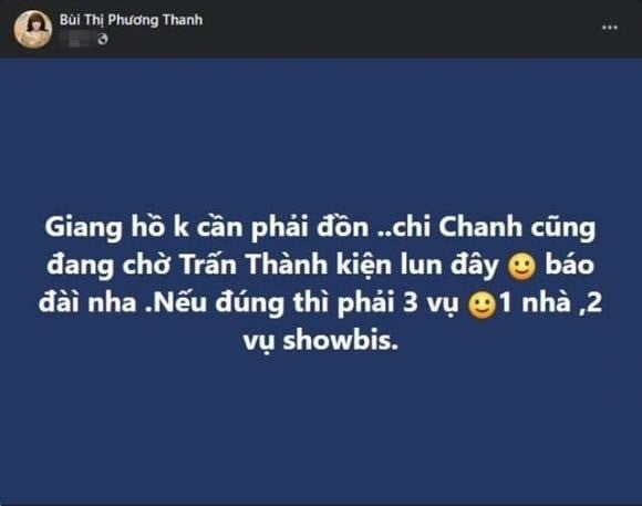 Phương Thanh nhắc thẳng tên Trấn Thành về ồn ào kiện tụng, dân tình để lại loạt bình luận gây chú ý 1